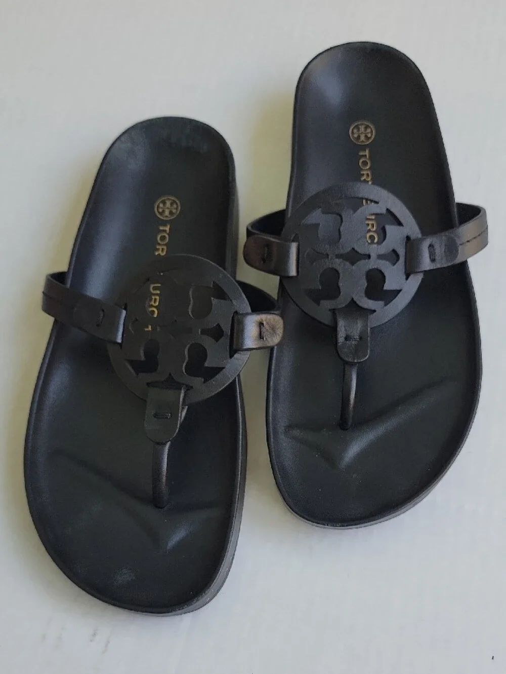 Tory Burch Black Leather Logo Thong Sandals